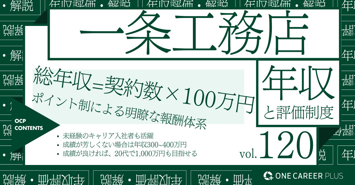 一条 一条工務店、キャリア入社時の目安最大年収は600万円！｜【2024年版】役職・年代・職種別の年収・評価を独自査』｜転職サイト【ONE CAREER  PLUS】